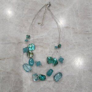 Triple Strand Sea Blue Stone Cable Necklace